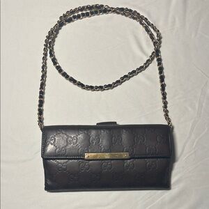 Gucci Brown Leather Wallet with Chain